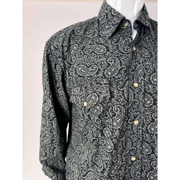 Cowboy Hardware Mens Paisley Long Sleeve Button-Up Shirt M Black White 100% Cott - Picture 9 of 16